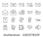 Mail line icon set. Included icons as email, dove, envelope, sent, post box and more.
