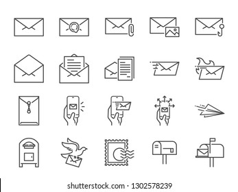 Mail Line Icon Set. Included Icons As Email, Dove, Envelope, Sent, Post Box And More.