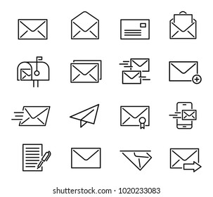 Mail Line Icon Set. Letters And Messages, Parcels Sent By Post, Air Nation Postal System Public Service. Vector Line Art Mail Illustration Isolated On White Background