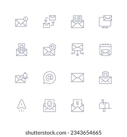 Mail line icon set on transparent background with editable stroke. Containing notification, correspondence, email, mail, send money, notification bell, envelope, sent, letter, mailbox.