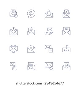 Mail line icon set on transparent background with editable stroke. Containing mail, at, email, open, email marketing, flag, message, forward message, protected.