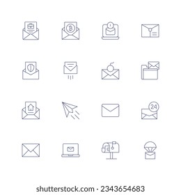 Mail line icon set on transparent background with editable stroke. Containing mail, bitcoin, email, letter, paper plane, message, postbox.