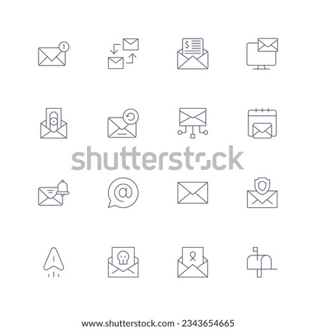 Mail line icon set on transparent background with editable stroke. Containing notification, correspondence, email, mail, send money, notification bell, envelope, sent, letter, mailbox.