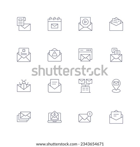 Mail line icon set on transparent background with editable stroke. Containing newsletter, calendar, email, love letter, rejected, mail, virus, emails, spam, inbox.