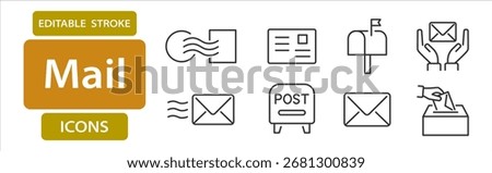 Mail line icons. Editable stroke vector set for delivery, post and communication.