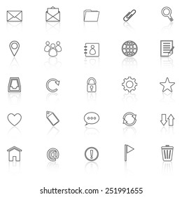 Mail line icons with reflect on white background