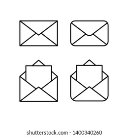 Mail linear icons, open and closed envelopes, e-mail symbol. 