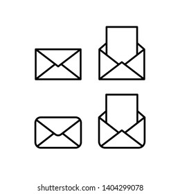 Iconos lineales de correo, sobres abiertos y cerrados, símbolo de correo electrónico. 