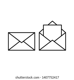 Mail linear icons, open and closed envelope, e-mail symbol.
