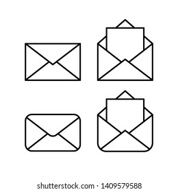 Mail linear icons, open and closed envelopes, e-mail symbol. 