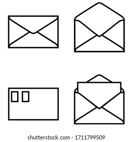 Iconos lineales de correo, sobres abiertos y cerrados, símbolo de correo electrónico.