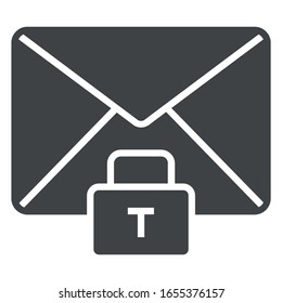 mail lock black icon on white background
