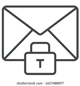 mail lock black line icon on white background