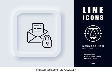 Mail with lock line icon. Private information, password, protection, security, twofactor verification. Defense concept. Neomorphism style. Vector line icon for Business and Advertising