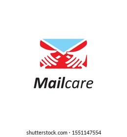 Mail  logo design vector template.Mail with hand symbol