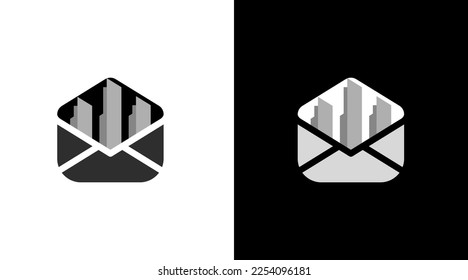 mail logo monogram envelope folder black and white icon illustration style Designs templates