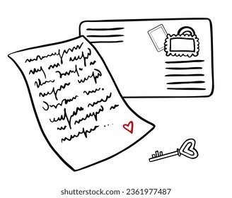 Mail love and envelope. Signature with Red heart. Greeting card for Valentine's Day. Email. Be my Valentine. The 14th of February. Message. Romantic postcard.