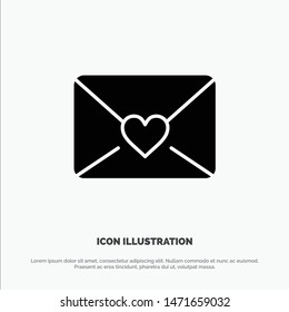 Mail, Love, Heart Solid Black Glyph Icon
