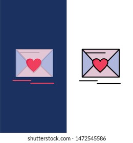 Mail, Love, Heart, Wedding  Icons. Flat and Line Filled Icon Set Vector Blue Background