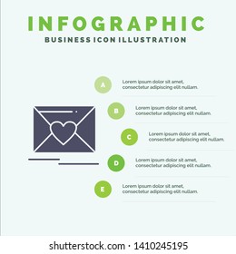 Mail, Love, Heart, Wedding Solid Icon Infographics 5 Steps Presentation Background