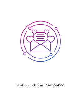 mail love letter with hearts, line icon