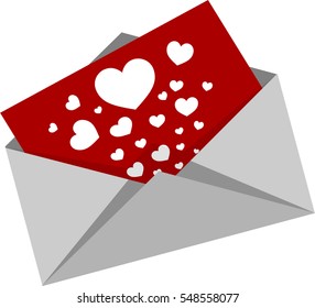 Mail love red paper on White background.