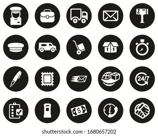 Mail Man Or Post Office Worker Icons White On Black Flat Design Circle Set Big