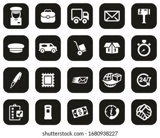 Mail Man Or Post Office Worker Icons White On Black Flat Design Set Big