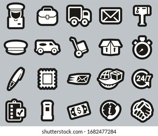 Mail Man Or Post Office Worker Icons White On Black Sticker Set Big