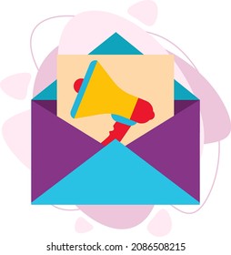 Mail with a megaphone symbol. Email marketing icon. Vector illustration in a flat style.