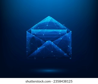 mail message digital technology on blue background. business letter inbox communication. vector illustration lowpoly wireframe fantastic design.