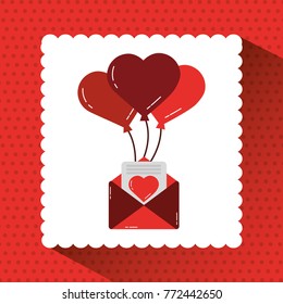 mail message envelope with bunch balloons hearts