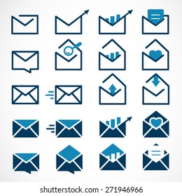 Mail, Message and Envelope Icon Set on White Background