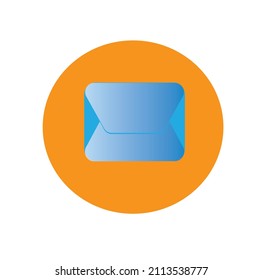 the mail message icon, a symbol of a simple new letter design on an orange circle, isolated on a white background