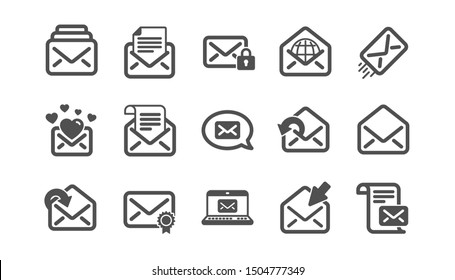 Mail message icons. Newsletter, E-mail, Correspondence. Communication classic icon set. Quality set. Vector