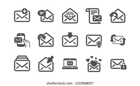 Mail message icons. Newsletter, E-mail, Correspondence. Communication classic icon set. Quality set. Vector