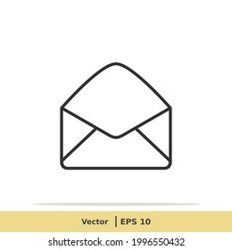 Plantilla de logotipo de Ilustración de iconos de correo, mensaje, carta y bandeja de entrada. Símbolo de signo de sobres. Icono de línea del vector EPS 10