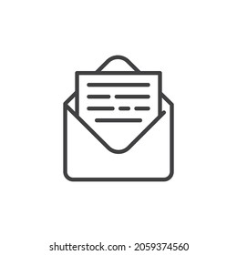 Mail message line icon. linear style sign for mobile concept and web design. Open envelope mail outline vector icon. Symbol, logo illustration. Vector graphics