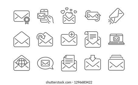 Mail message line icons. Newsletter, E-mail, Correspondence. Communication linear icon set.  Vector