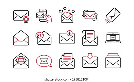 Mail message line icons. Newsletter, E-mail, Correspondence. Communication linear icon set. Linear set. Quality line set. Vector