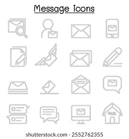 Mail , Message, Newsletter icon set in thin line style