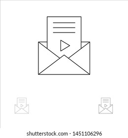 Mail, Message, Sms, Video Player Bold and thin black line icon set