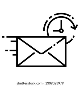 Mail moving with clock icon vector illustration in line stroke design