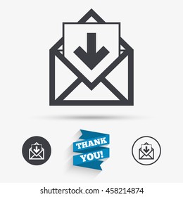 Mail navigation button. Flat icons. Buttons with icons. Thank you ribbon. Vector