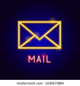 Mail Neon Label. Vector Illustration of Business Promotion.
