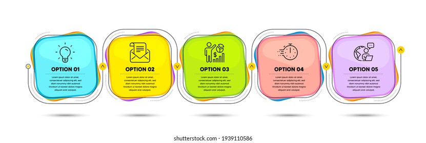 Mail newsletter, Light bulb and Seo statistics icons set. Cooking timer sign. Vector