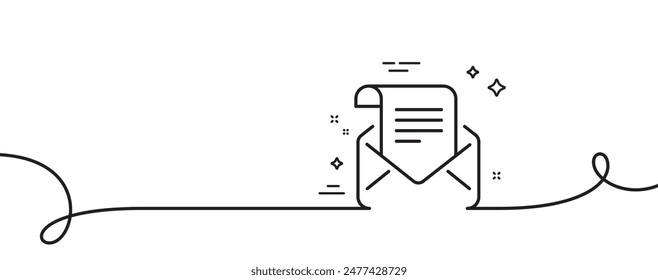 Mail newsletter line icon. Continuous one line with curl. Read Message correspondence sign. E-mail symbol. Mail newsletter single outline ribbon. Loop curve pattern. Vector