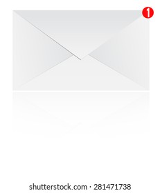Mail Notification Envelope With Reflection Isolated On White