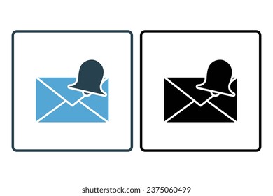 Icono de notificación de correo. sobre con campana. icono relacionado con Advertencia, notificación. adecuado para sitio web, aplicación, interfaces de usuario, imprimible, etc. Estilo de icono sólido. Diseño de vector simple editable