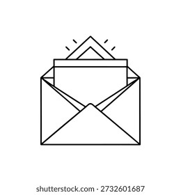 Mail Notification Icon – Line Drawing of Open Envelope with Inserted Document and Alert Lines